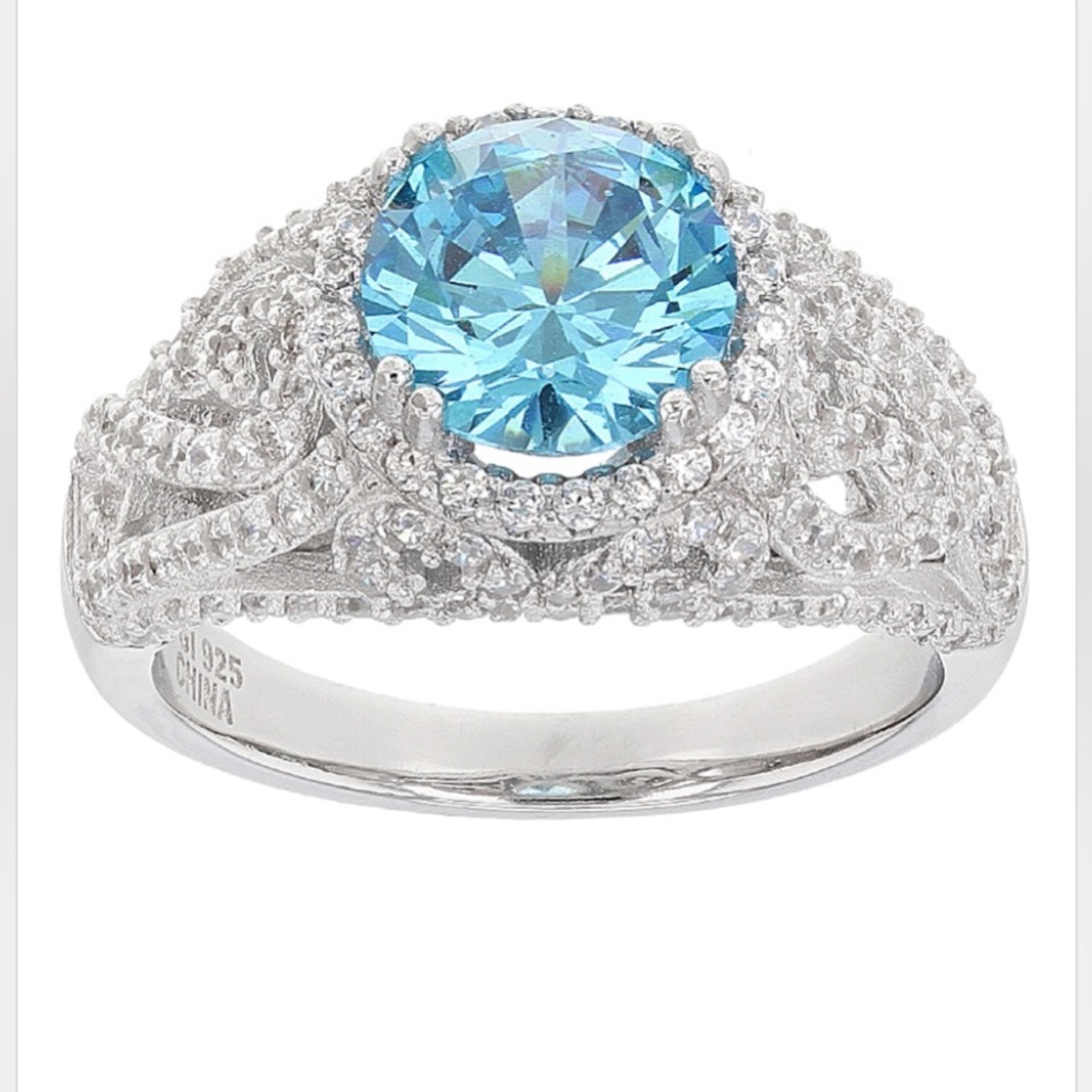 Blue & White CZ, Rhodium/Sterling Silver Ring 4.99 ctw